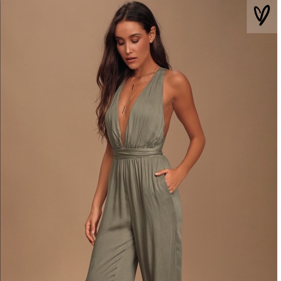 Lulus Pants - Lulu’s Olive Green Convertible Halter Jump…